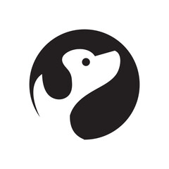 Pet logo on letter O vector template. Dog logotype