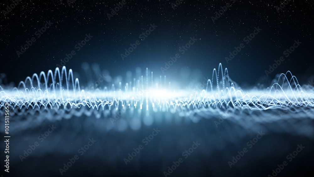 Aufkleber futuristic shiny digital wavy abstract science computer network with glitter particles illustration 