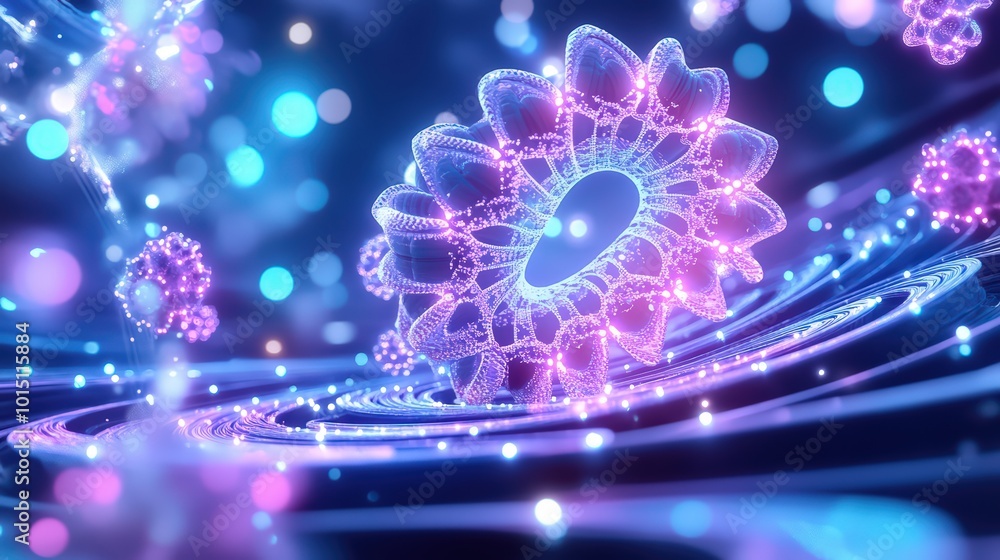 Poster colorful glowing abstract fractal patterns in motion
