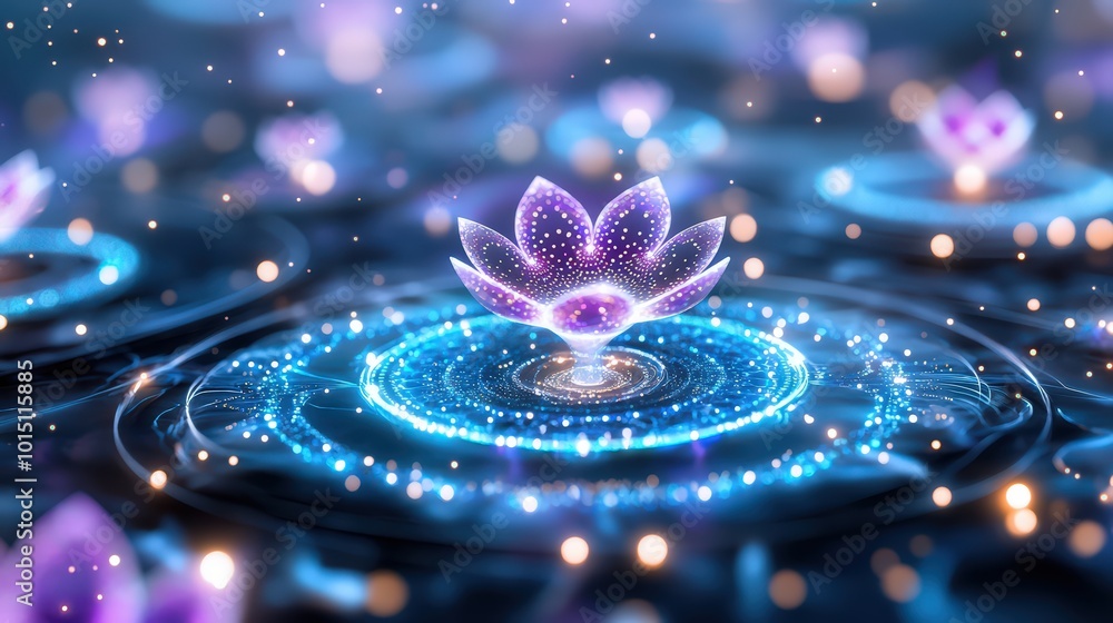 Poster abstract glowing fractal patterns with lotus design