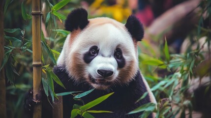 Fototapeta premium Adorable Panda Surrounded by Lush Bamboo Forest