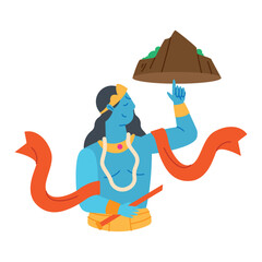 hindu god krishna with raised govardhan hill