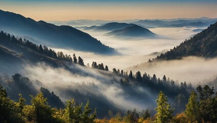 Obraz premium morning in the mountains with valleys covered in fog