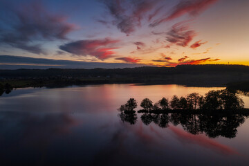Amazing sunset over Lake Orle near Wejherowo. Poland