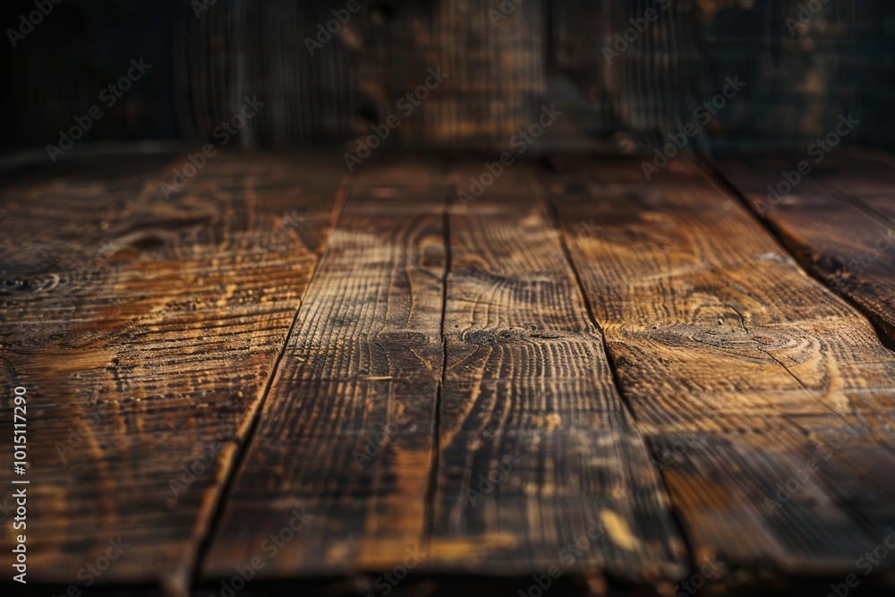 Poster wooden table surface for product placement, rustic texture background with copy space