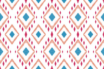 Ikat blue Abstract Ethnic Art, Seamless Pattern in Tribal, Folk Embroidery, and Mexican Style, Aztec Geometric Ornament Print, Design for Carpet, Wallpaper, Wrapping, Fabric, Clothing	