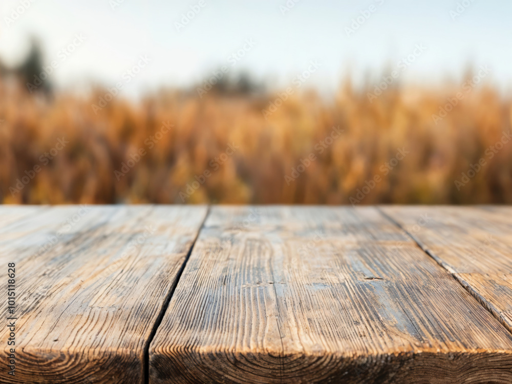 Aufkleber Empty wooden table top showing autumn background with copy space