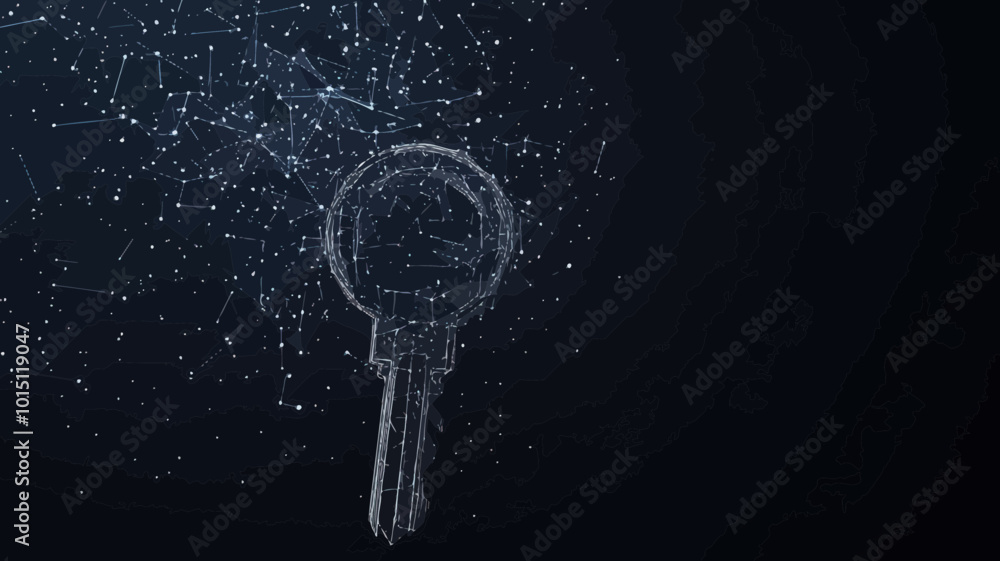 Poster low poly wireframe lock key in space theme illustrating data protection and secure storage concepts 