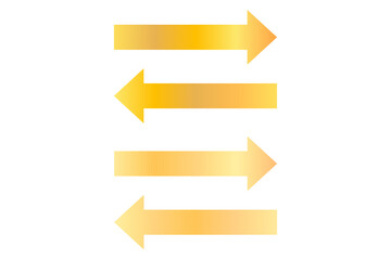 Golden direction arrow, right, left, up, down. Gradient golden arrow isolated on transparent background. Arrows set