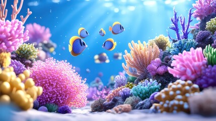 Obraz premium Vibrant Underwater Coral Reef Scene with Fish