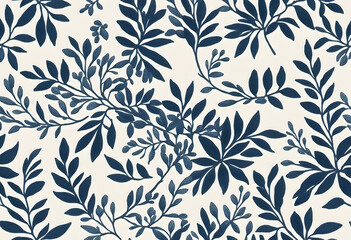 Seamless floral pattern with beige flowers and leaves on a teal background.
