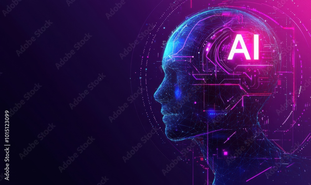 Poster futuristic digital representation of artificial intelligence with glowing circuits and neural connec