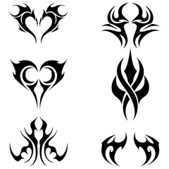 Silhouette tribal tattoo vector illustration, isolated abstract elements, indigenous tribe.