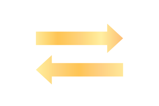 Golden arrow sign isolated on transparent background. Set of directional arrows in gradient gold color . Set of arrows