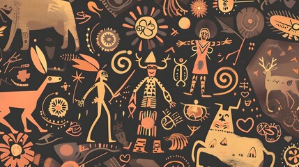 Native American Petroglyphs Vector Illustration Set