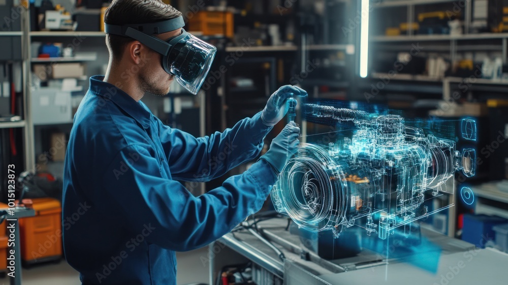 Poster ar technology for vehicle inspection: technicians using augmented reality diagnostics to improve eng