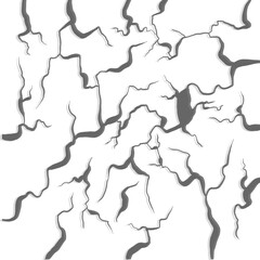 A collection of cracks spreading across a surface, resembling shattered glass or cracked ground. The black and white design gives a sense of brokenness or damage