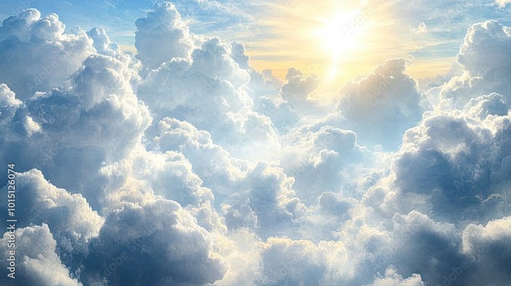 Poster a fluffy white cloud frame against a solid blue sky background. the natural frame creates an open sp