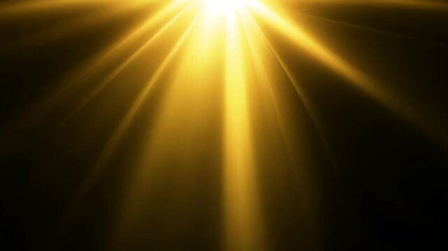 Golden beams of bright light shining on black background animation 4K
