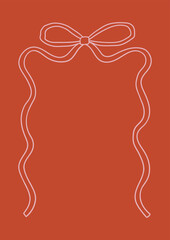 Wavy frame with a bow. Vector outline illustration in coquette aesthetic. Greeting card template with hand drawn ribbon. Holiday clipart in retro sketch style.