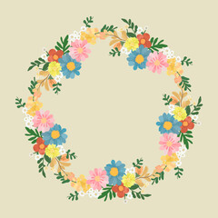 Floral Wreath Vector-Round Flower Bouquet-Botanical 