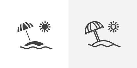 Beach icon vector icon set in black and white color.
