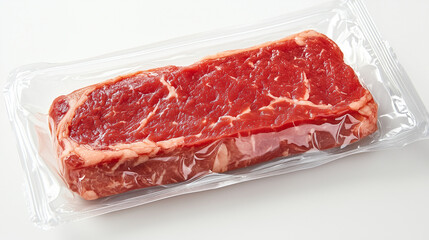 Raw Steak Vacuum-Sealed in Transparent Packaging