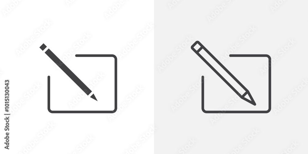 Poster edit button icon vector icon set in black and white color.