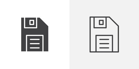Floppy disk icon vector icon set in black and white color.