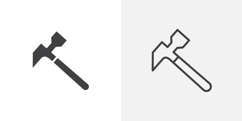Hammer icon vector icon set in black and white color.