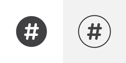 Hashtag icon vector icon set in black and white color.