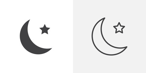 Moon icon vector icon set in black and white color.