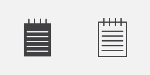 Notepad icon vector icon set in black and white color.