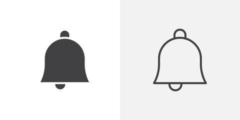 Notification bell icon vector icon set in black and white color.