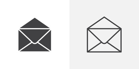 Open envelope icon vector icon set in black and white color.