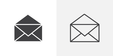 Open envelope icon vector icon set in black and white color.