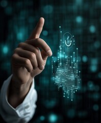 Businessman Touching Virtual Growth Chart Icon on Digital Screen for Business Concept