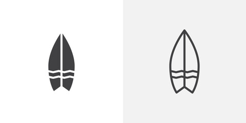 Surf board icon vector icon set in black and white color.