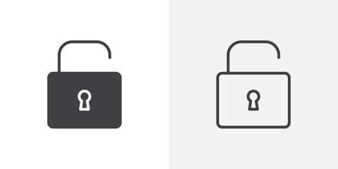 Unlock icon vector icon set in black and white color.