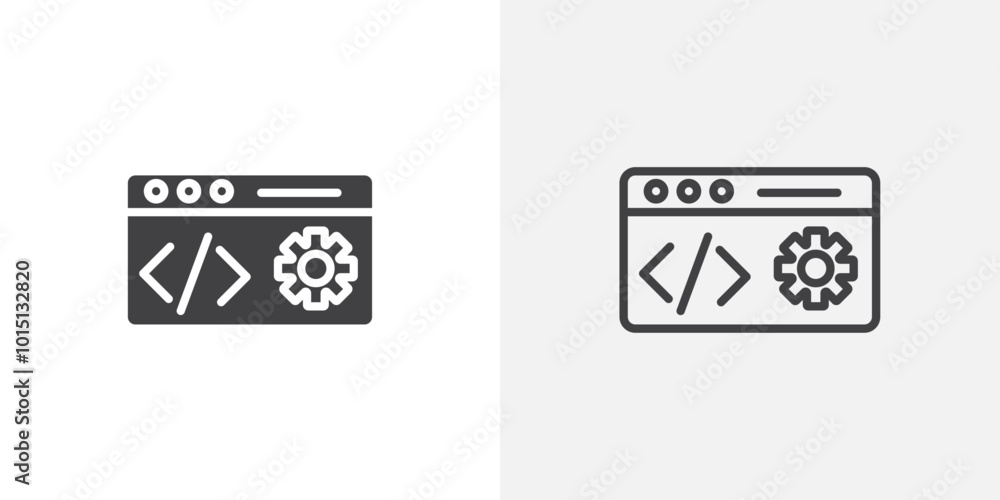 Poster Web development icon vector icon set in black and white color.