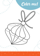 Coloring page for kids with Christmas ball. A printable worksheet, vector illustration.	