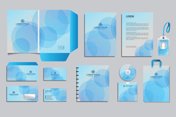 Stationery mock-up is set with the brand identity concept of an abstract design. Branding stationery mockup template of File folder, flyer, banner, promotional van car, and brochure. Editable vector