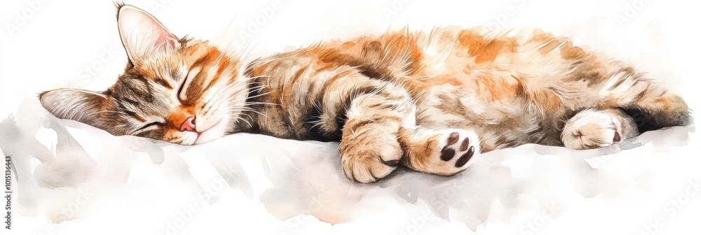 Poster a peaceful cat is sleeping soundly on a soft bedspread in a cozy indoor setting, enjoying a warm and