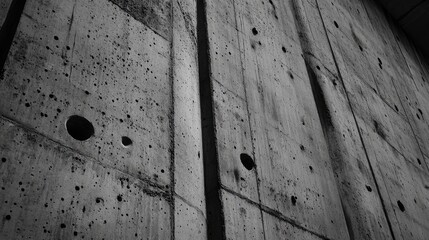 A minimalist concrete wall with a rough surface and fine detailing, suitable for an urban, modern background design or industrial-themed projects.