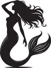 Beautiful Mermaid Silhouette illustration isolated on a white background