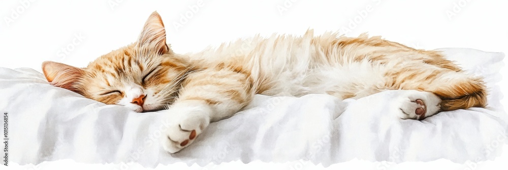 Aufkleber a sleepy cat curled up on a soft bedspread, enjoying a peaceful nap in a tranquil environment during