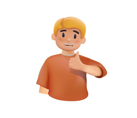3D Cute boy give a thumb up. Little schoolboy showing ok. Kid character feel good, education concept in 3D cartoon style