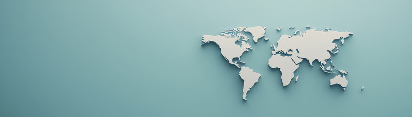 Obraz premium minimalist world map in white against light blue background, perfect for travel or geography themes. design evokes sense of exploration and adventure