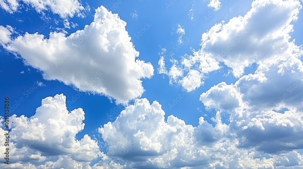 Poster a peaceful sky scene where white clouds form a soft frame around an empty blue space, perfect for te