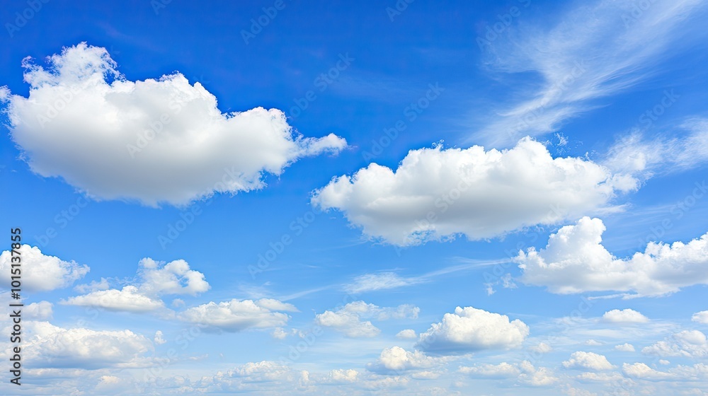Poster a peaceful sky scene where white clouds form a soft frame around an empty blue space, perfect for te